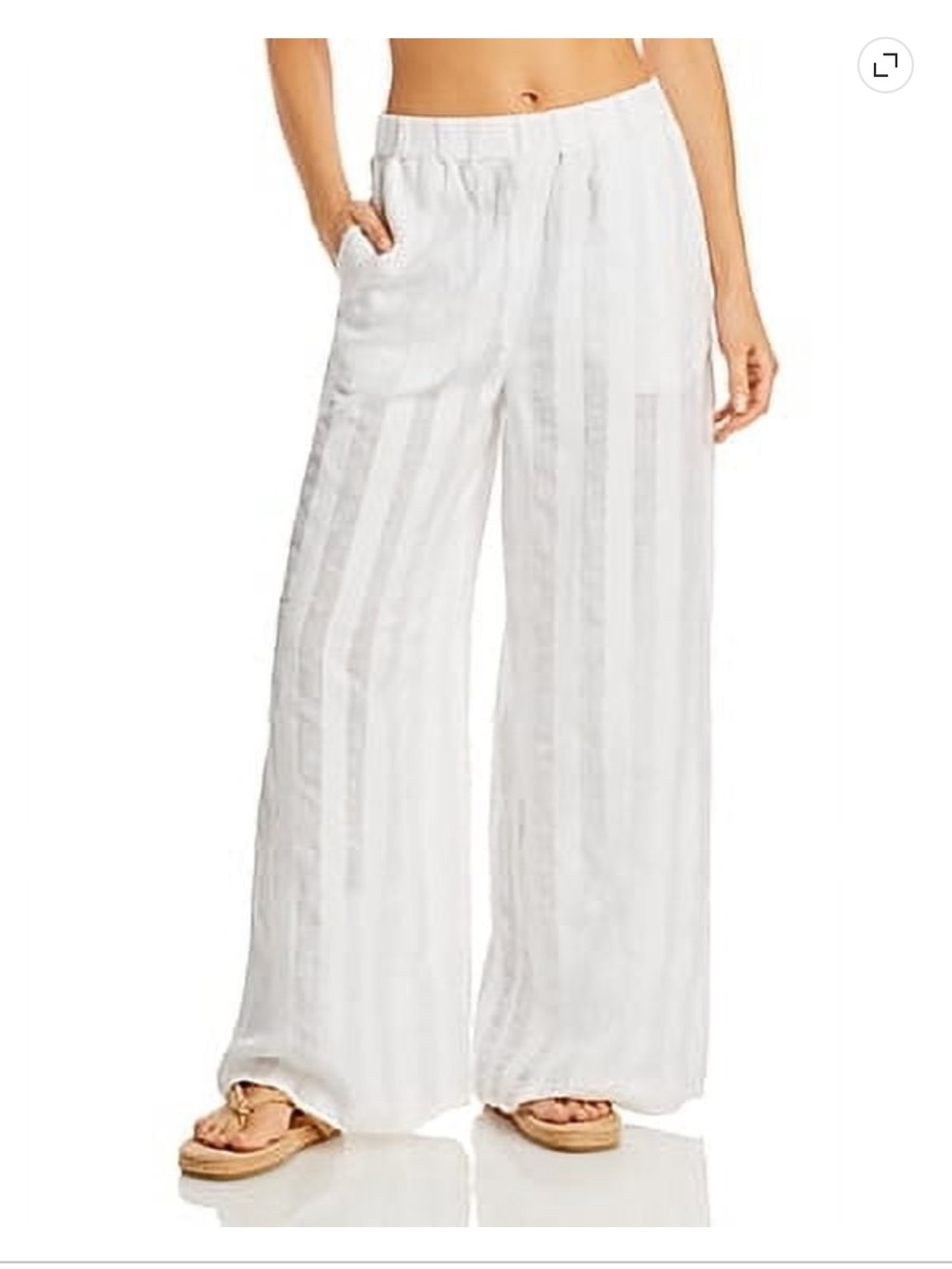 SOLID & STRIPED White Wide-Leg Pants with Wide Stipe Detail, size small
